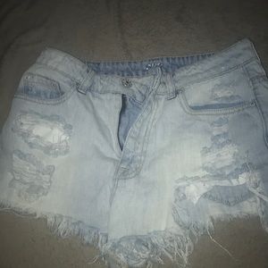 Light ripped denim shorts